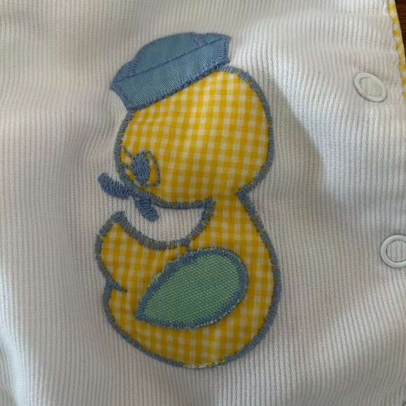 Vintage Rare 80s HealthTex Gingham Bubble Romper Embroidered Duck Size 9 Months - Picture 5 of 13
